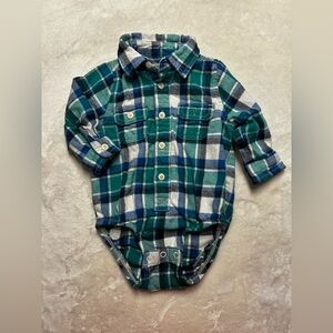 OshKosh B'gosh Green and Blue Plaid Onesie
